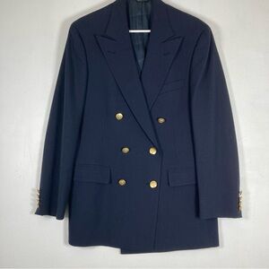 VTG CHAPS Ralph Lauren 100% Wool Double Breasted Gold Button Blazer Navy Blue XL